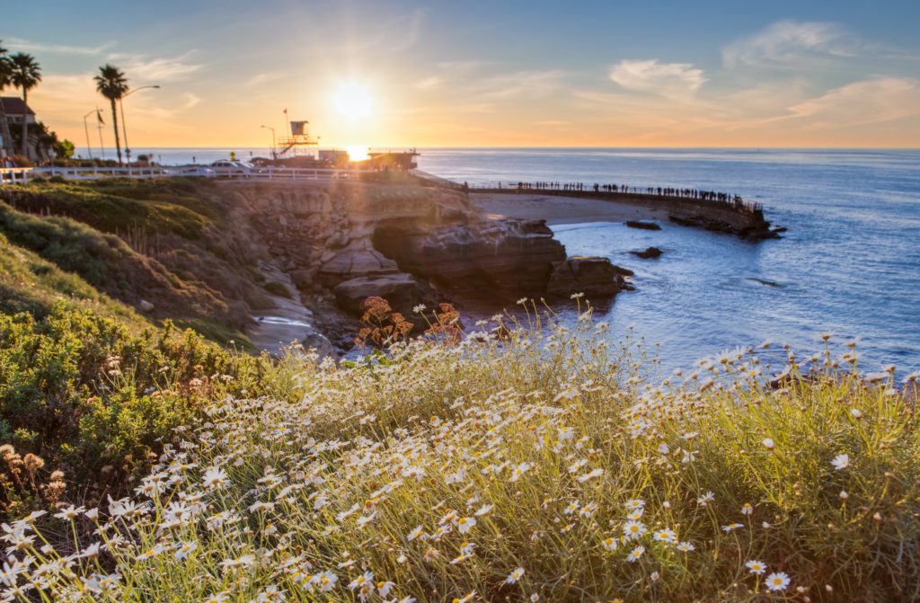 Sunset at La Jolla cove beach, San Diego, California