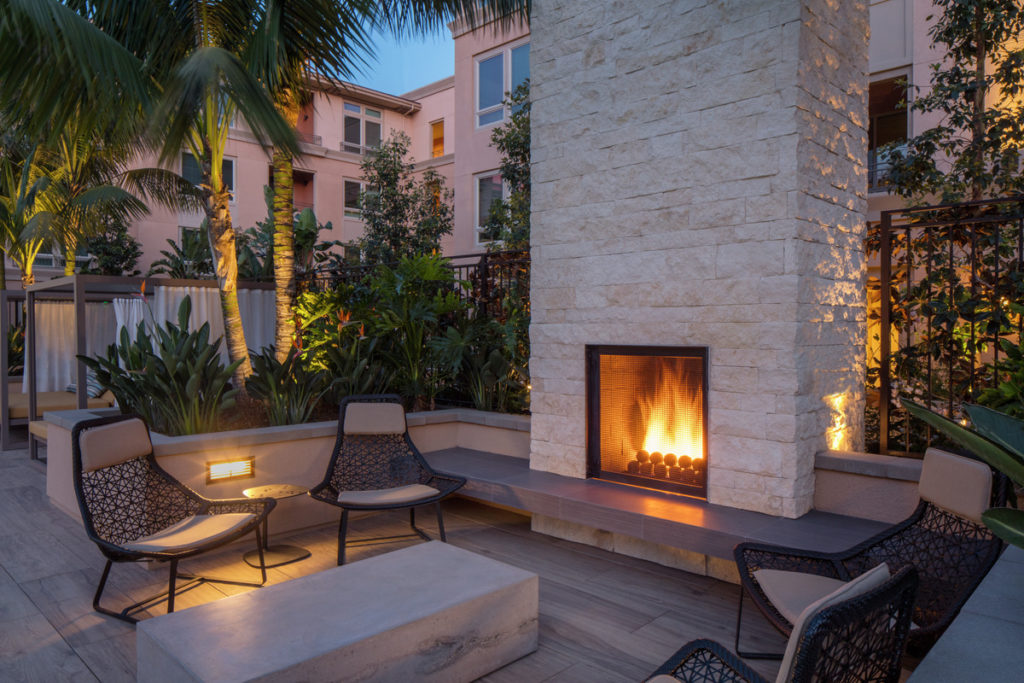 Outdoor Fireplace at Villas at Playa Vista Apartment Homes